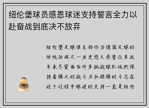 纽伦堡球员感恩球迷支持誓言全力以赴奋战到底决不放弃